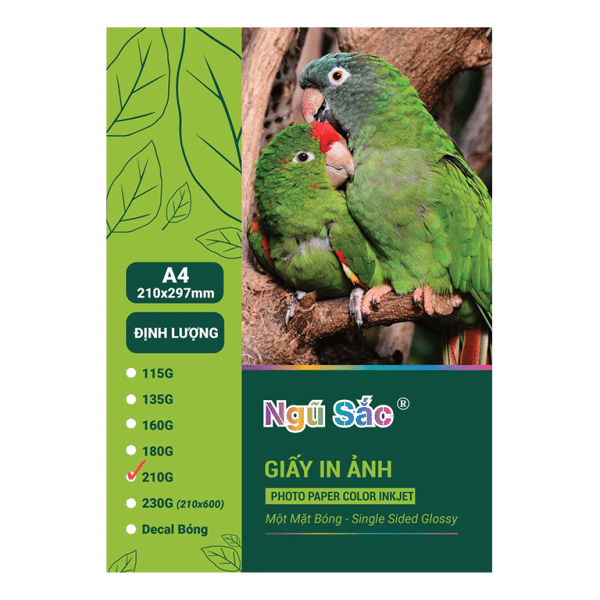 giấy in ảnh ngũ sắc 210gsm khổ a4 1 mặt bóng
