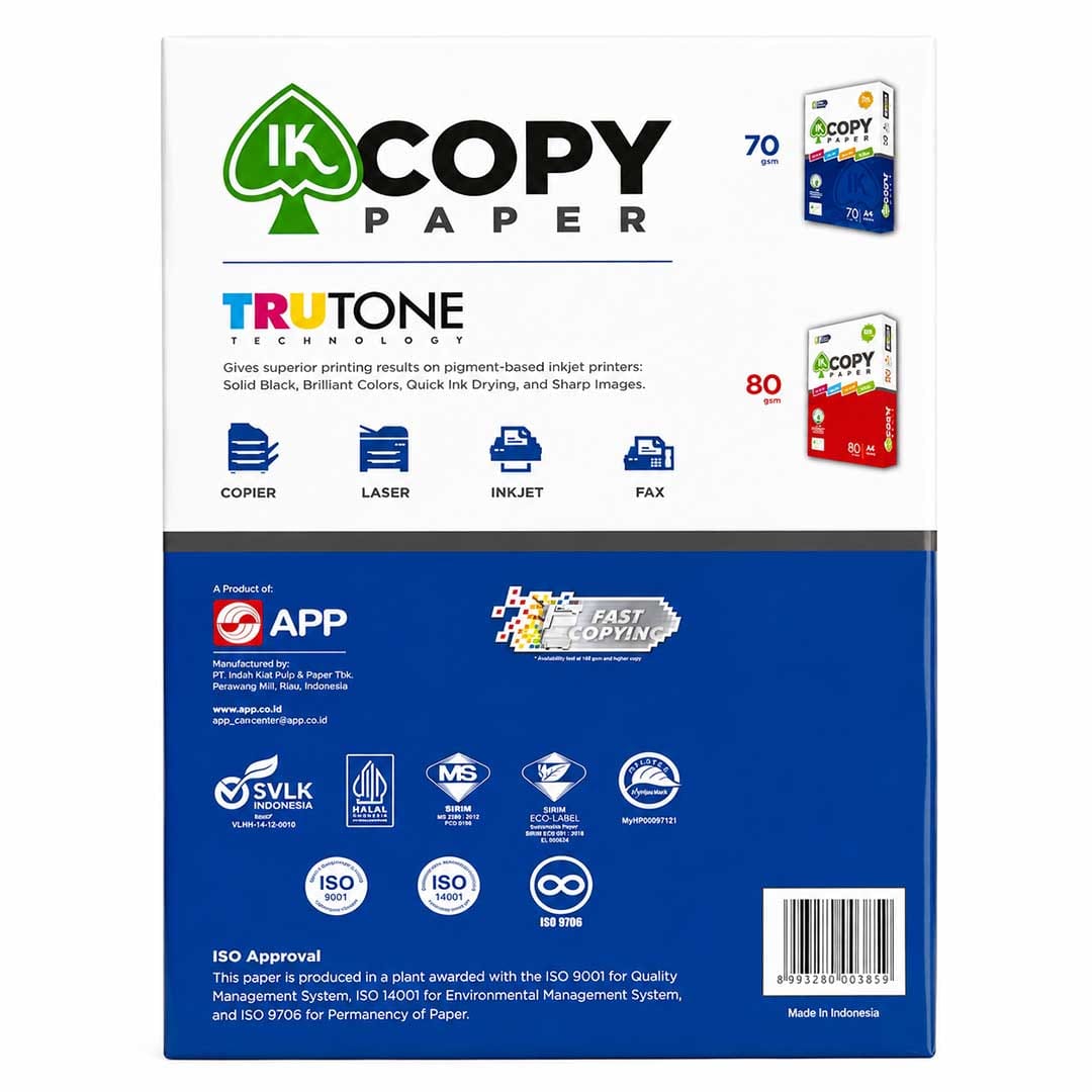 Thùng 5 xấp giấy IK Copy A4 70gsm nhập Indo tại VPP Bến Tre