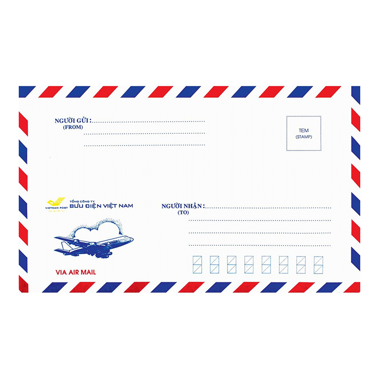 Bao Thư Bưu Điện 110x180mm Viền Sọc Có Keo