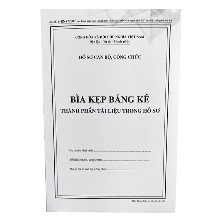 bìa kẹp bảng kê hồ sơ cán bộ công chức