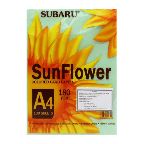 Mua Giấy Bìa A4 Màu Sunflower 180Gsm chính hãng Subaru Eco tại vpp bến tre