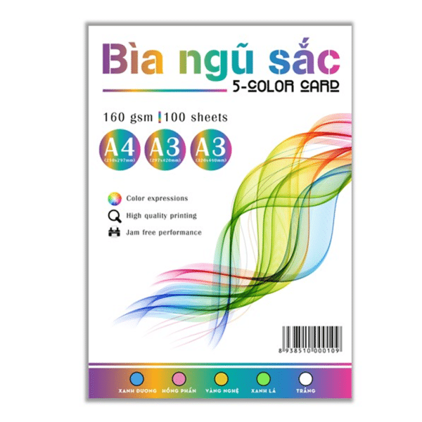 Mua Bìa Màu A4 Ngũ Sắc 160gsm đủ màu giá rẻ tại vpp bến tre