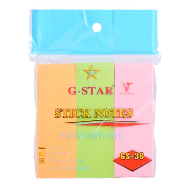 mua giấy note 3 màu 3x3 khổ 75x75mm chính hãng gstar tại vpp bến tre
