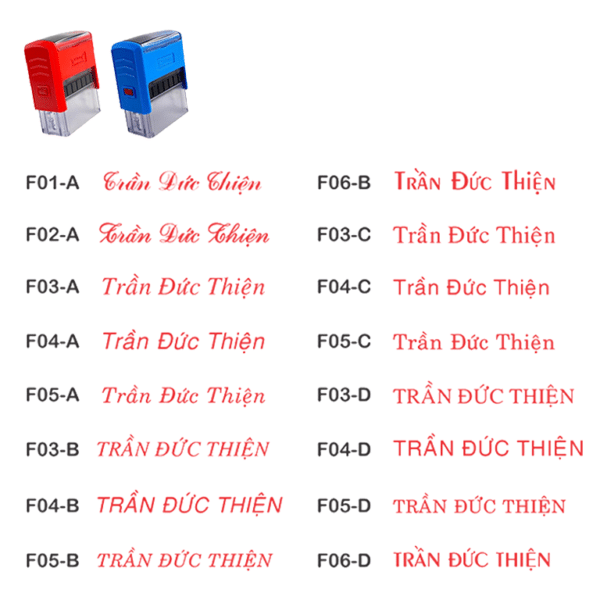 Đặt làm dấu họ tên bằng Dấu Shiny S842, Dấu Shiny S308, Dấu DTStamp T214