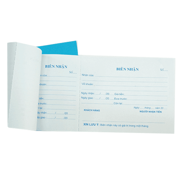 Quyển Giấy Biên Nhận 1 Liên Chia 2