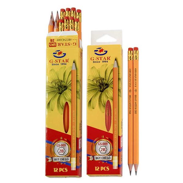 Hộp 12 Cây Bút Chì Gỗ 2B G-Star GS-009 Thân Vàng Có Tẩy Chính Hãng Giá Rẻ Tại VPP Bến Tre