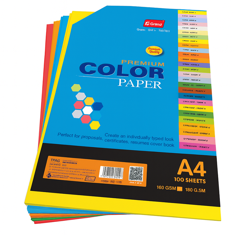 Bìa Màu Dạ Quang Grand 180gsm (Xấp 5 Màu / 100 Tờ)