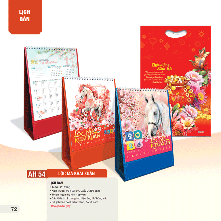 Lịch Bàn 14 Tờ 16x23CM, Giấy C.250 gsm