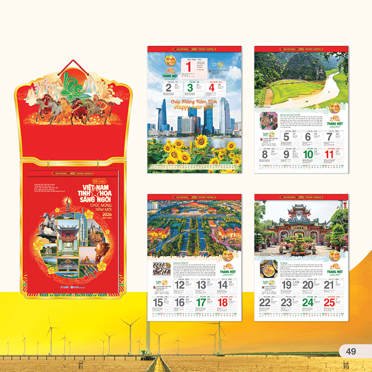 Mẫu Lịch 52 Tuần Treo Tường (AH-25) Việt Nam Tinh Hoa Sáng Ngời 2026