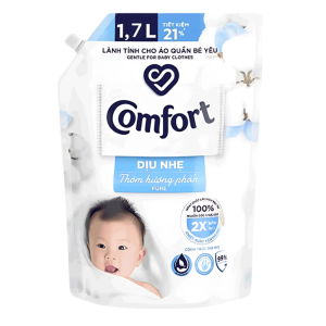 Nước Xả Mềm Vải Comfort Dịu Nhẹ Thơm Hương Phấn Túi 1.7L cho bé