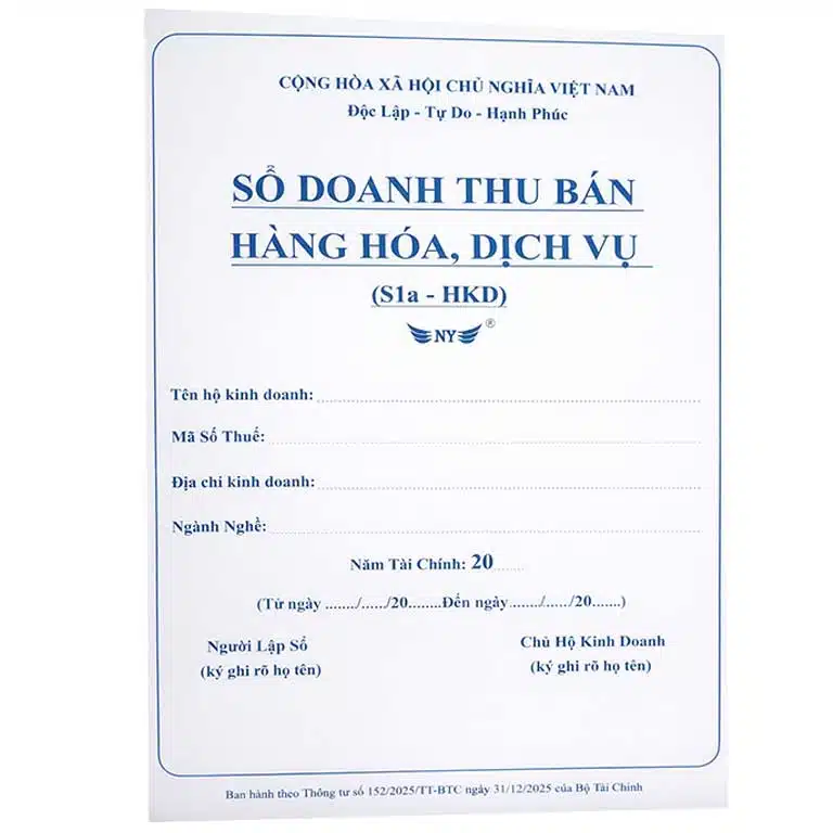 Sổ Doanh Thu Bán Hàng Hóa, Dịch Vụ Mẫu S1a-HKD - 200 trang, khổ a4