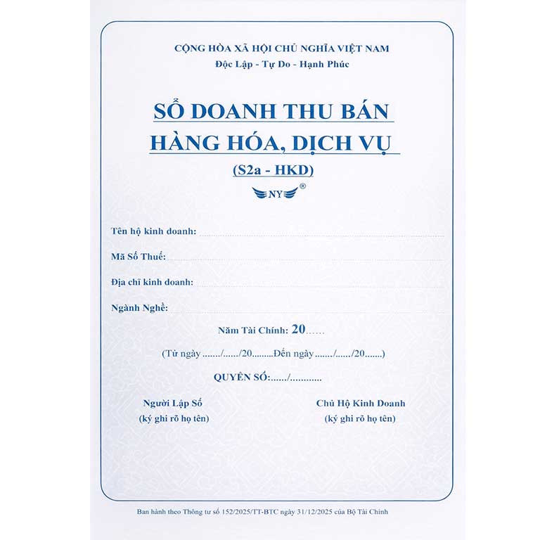Sổ doanh thu bán hàng hóa, dịch vụ mẫu s2a-hkd khổ a4 200 trang