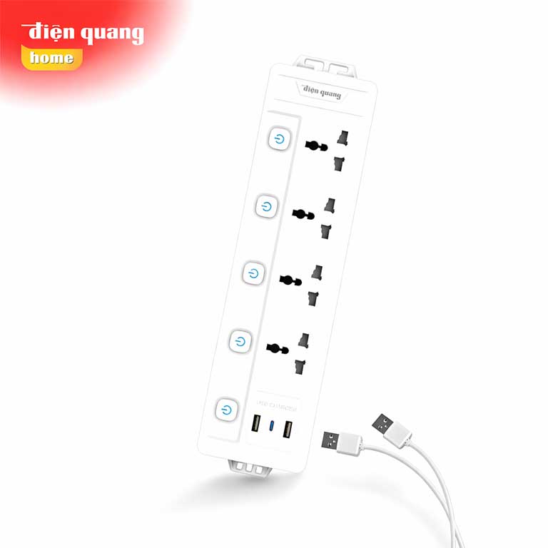 Ổ Cắm Đa Năng Điện Quang EQS 4SW 3U Màu Trắng Chính Hãng Giá Tốt Tại VPP Bến Tre