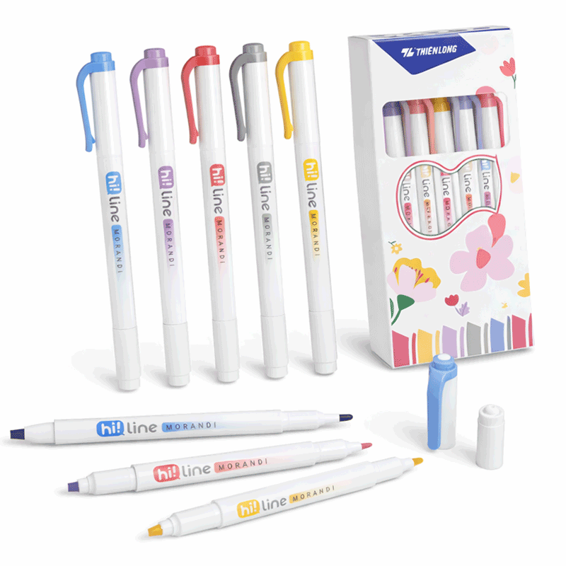 Bút Dạ 2 Đầu Hi!Line Thiên Long HL-024 Morandi 5 màu chính hãng tại VPP Bến Tre