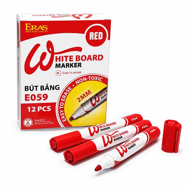 Hộp 12 cây bút lông bảng Eras ngòi 2mm màu đỏ giá tốt tại VPP Bến Tre