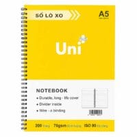 Sổ Lò Xo A5 Uni Plus 200 Trang, Kẻ Ngang, Định Lượng 70gsm giá tốt tại VPP Bến Tre