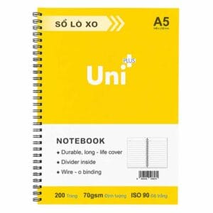 Sổ Lò Xo A5 Uni Plus 200 Trang, Kẻ Ngang, Định Lượng 70gsm giá tốt tại VPP Bến Tre