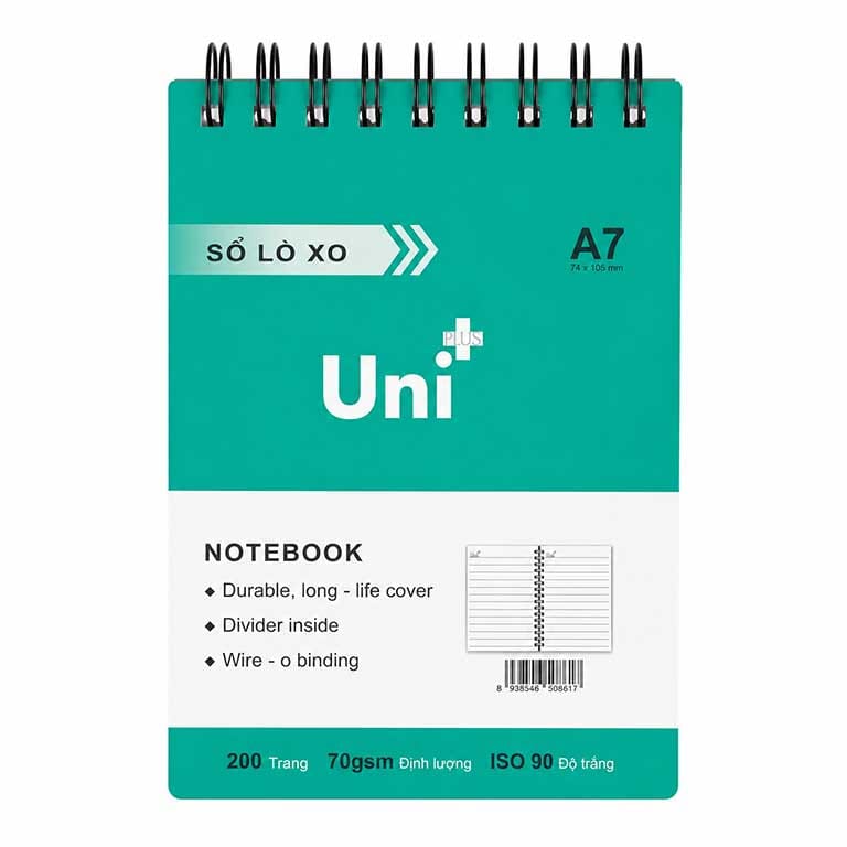 Sổ Lò Xo A7 (74x105mm) Uni Plus 200 Trang