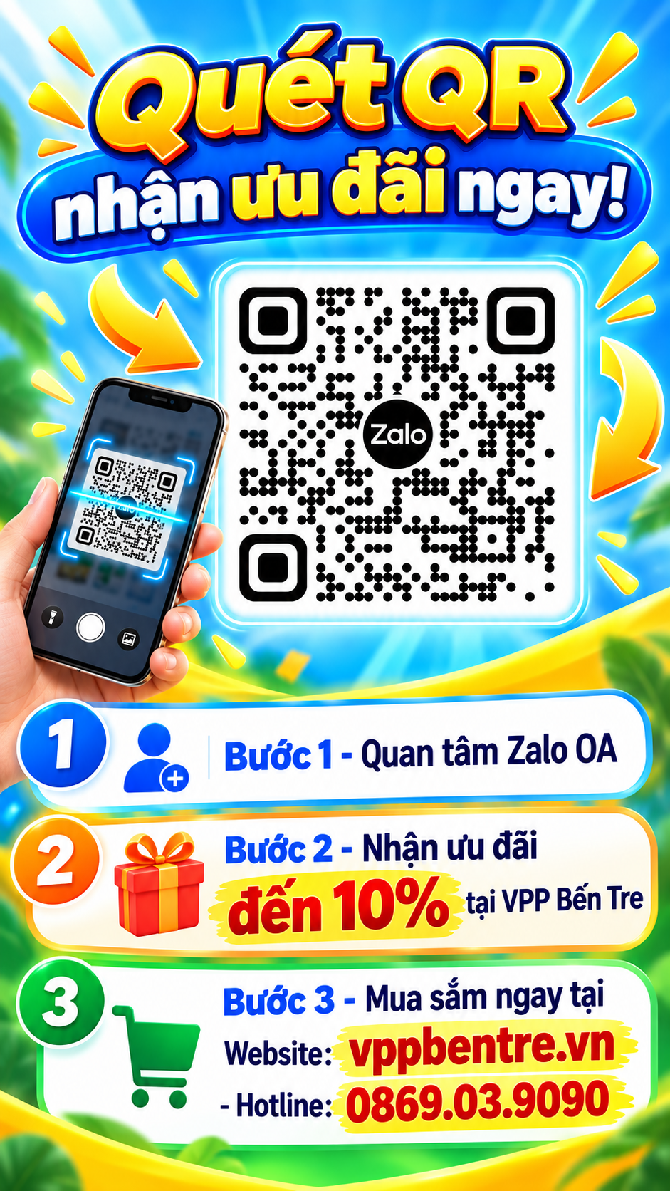 Quét mã QR nhận ưu đãi cùng VPP BẾn Tre