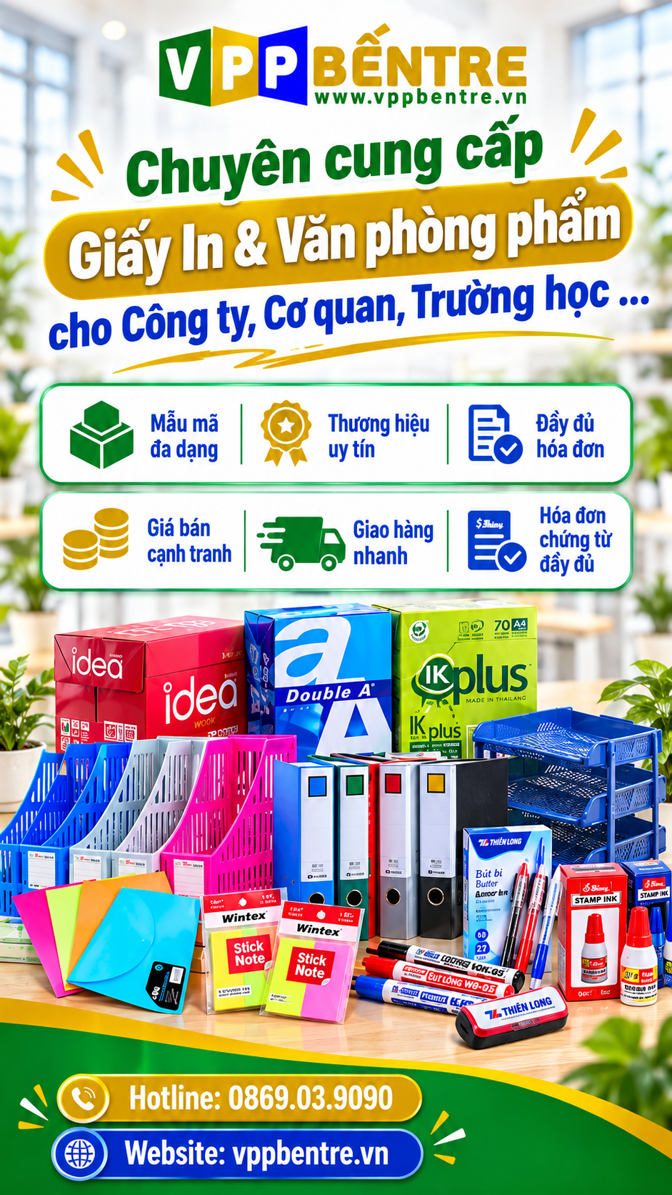 mua giấy in + văn phòng phẩm giá sỉ tại vpp bến tre