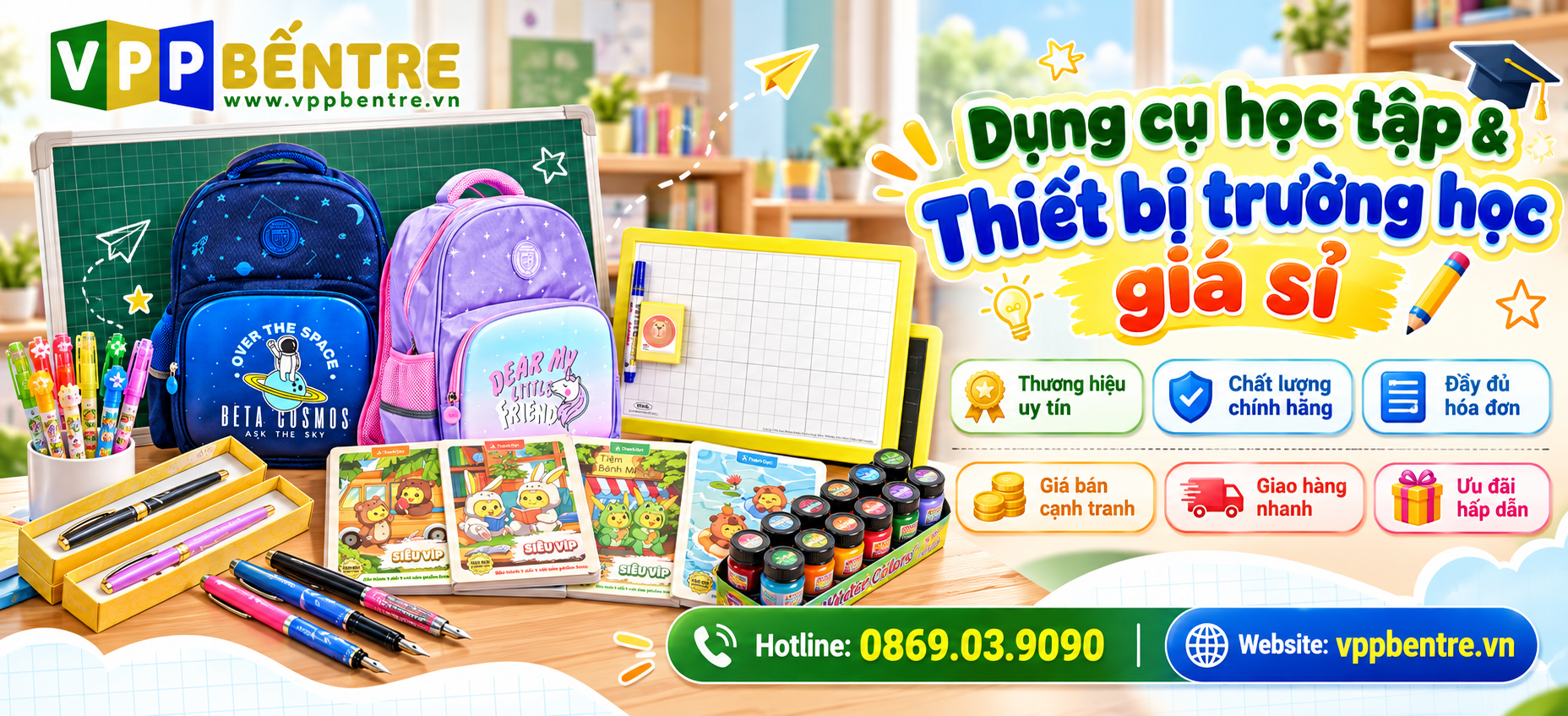 Mua tập vở, dụng cụ học sinh chính hãng tại VPP Bến Tre