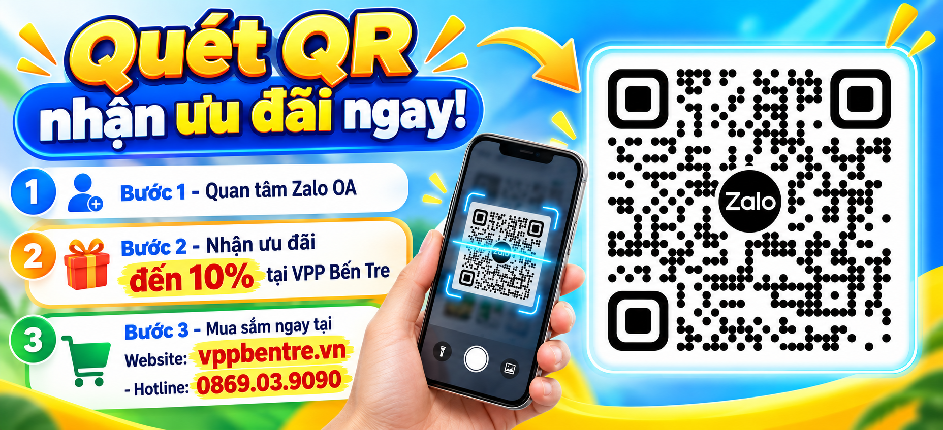 Quét mã qr zalo VPP Bến Tre nhận ưu đãi đến 10% khi mua văn phòng phẩm