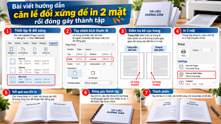 Cách in 2 mặt khớp nhau trong Word để đóng sách