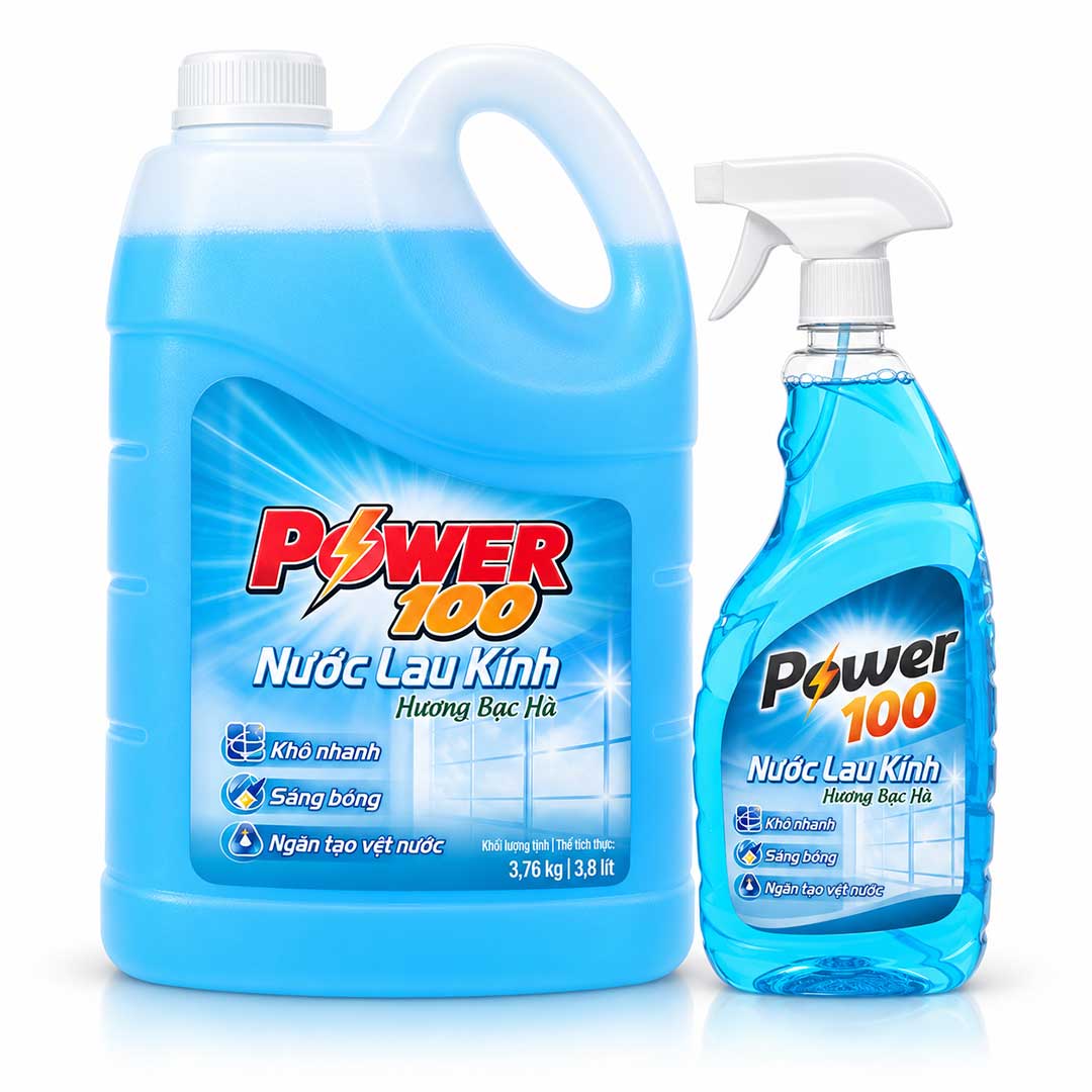 Mua Nước Lau Kính POWER100 Hương Bạc Hà Can 3.8 Lít giá rẻ tại VPP Bến Tre