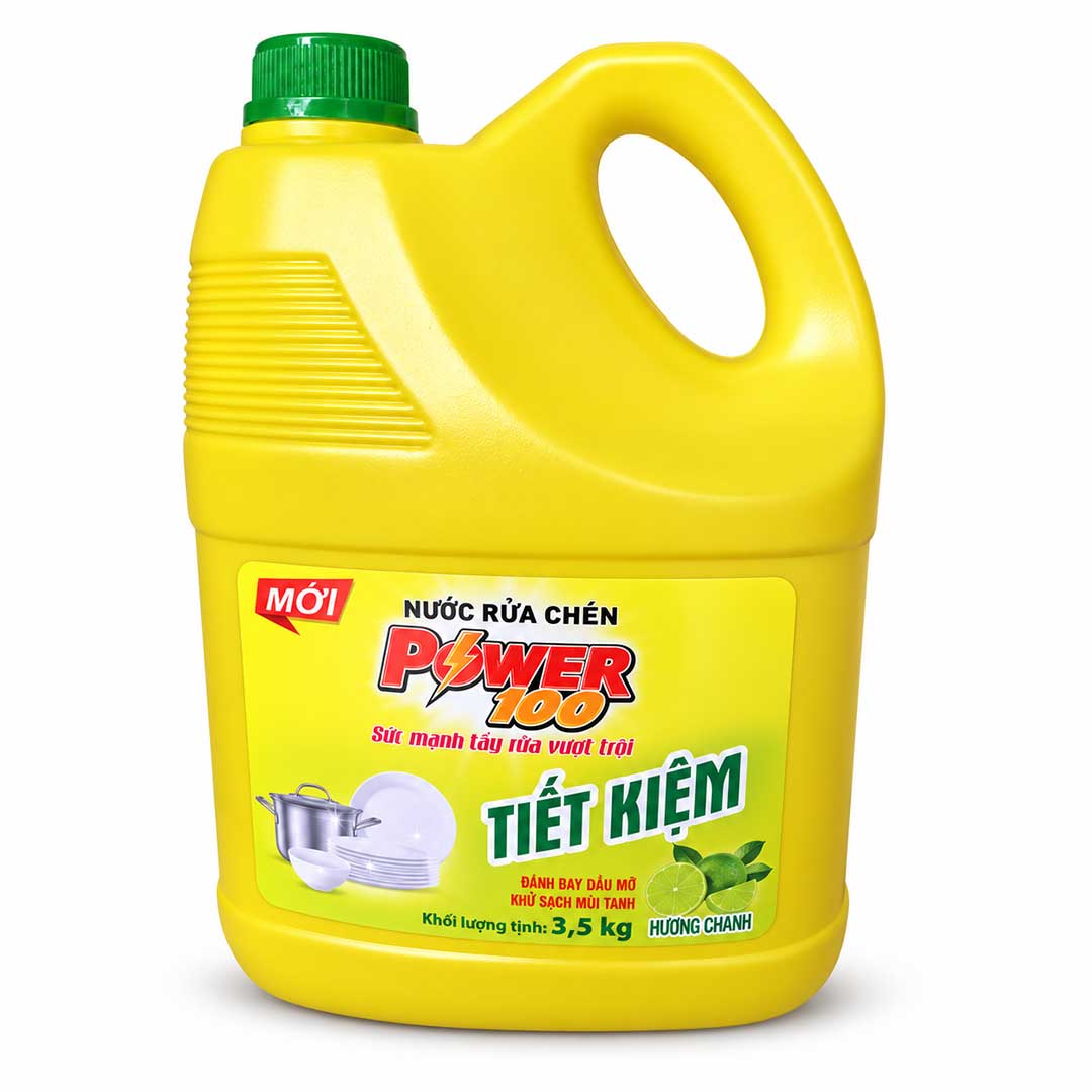 Nước Rửa Chén Power100 Tiết Kiệm Hương Chanh Can 3.5kg giá rẻ tại VPP Bến Tre
