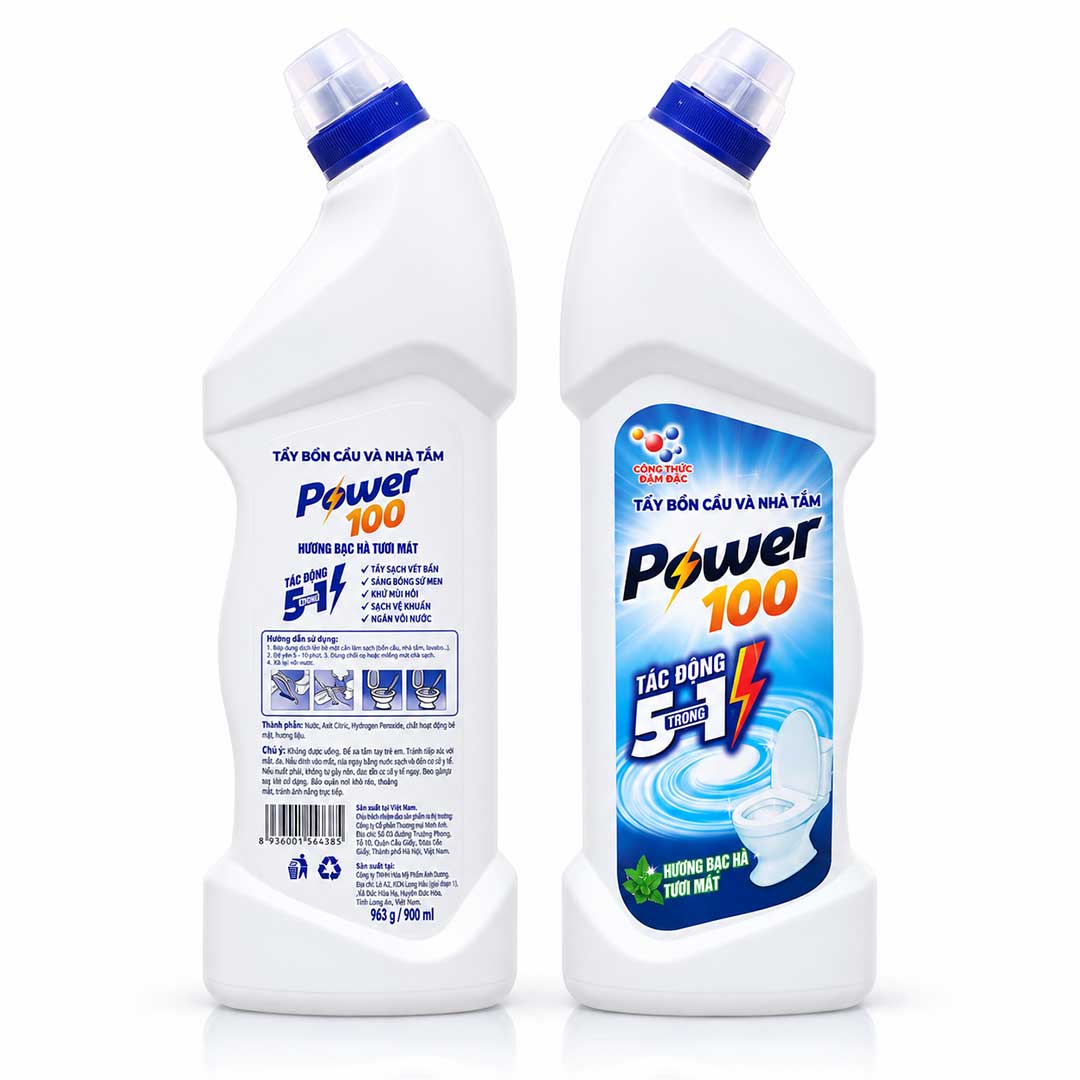 Mua Nước Tẩy Bồn Cầu & Nhà Tắm POWER100 5in1 - Hương Bạc Hà, Chai 900ml giá rẻ tại VPP Bến Tre
